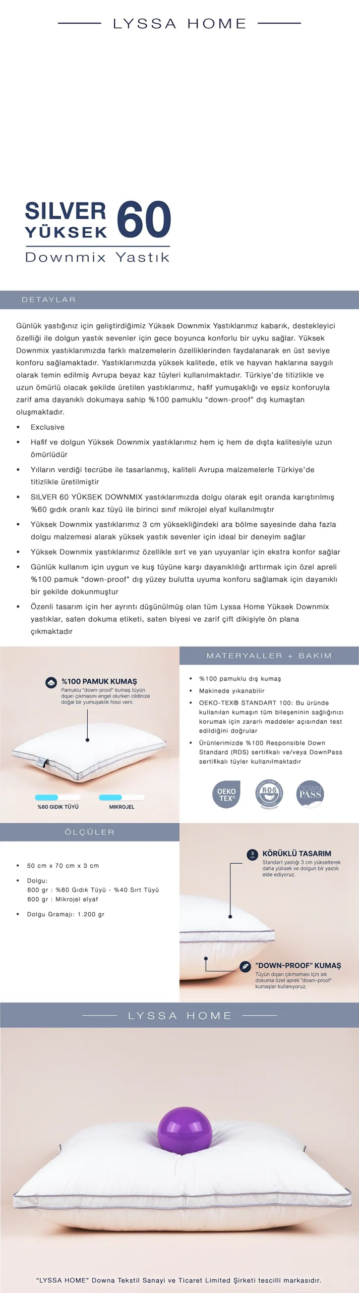 Silver 60 Downmix Yüksek Yastık - görsel 6